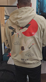 Soot and Ty Reflective Flying Crane Print Relaxed Fit Hoodie