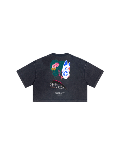 Kids/Petite Mask Print Crop T-Shirt