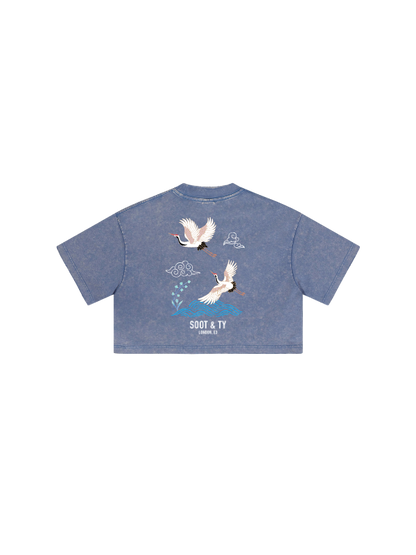 Kids/Petite Ribbons Crane Print Crop T-Shirt