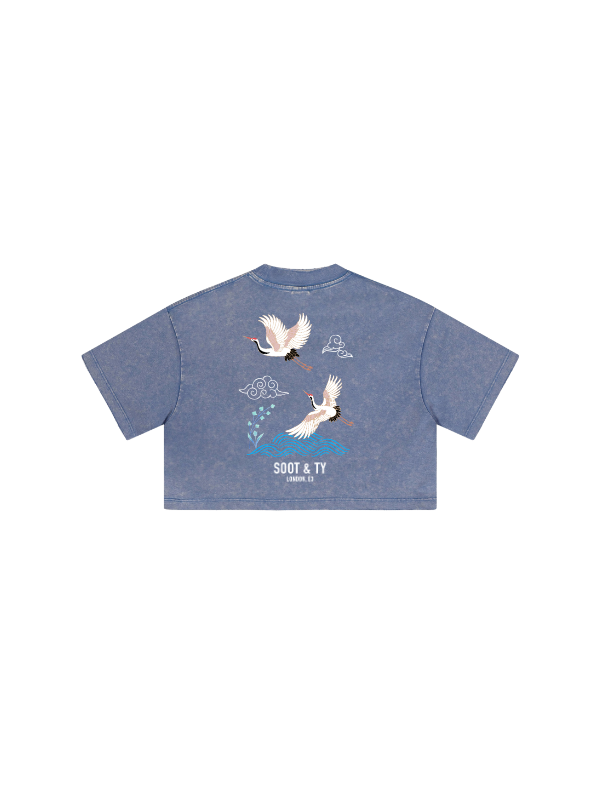 Kids/Petite Ribbons Crane Print Crop T-Shirt