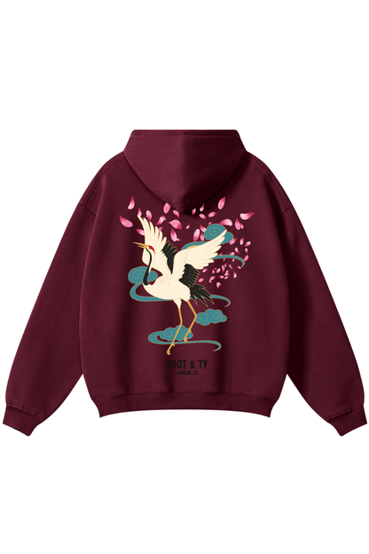 Dancing Crane Reflective Graphic Relaxed Fit Zip-Up Hoodie