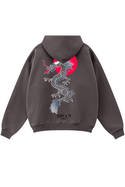 Plum brown hoodie with a dragon design on the back