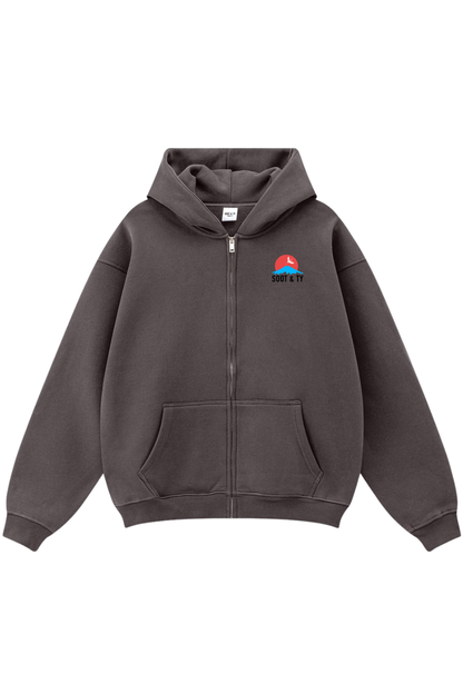  plum brown hoodie with a reflective logo on the chest