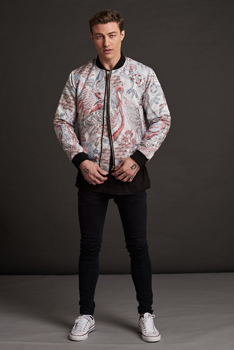 mens japanese stone garden quilted bomber jacket