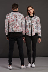 statement japanese stone garden quilted bomber jacket for men and women