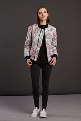 japanese stone garden quilted bomber jacket for women