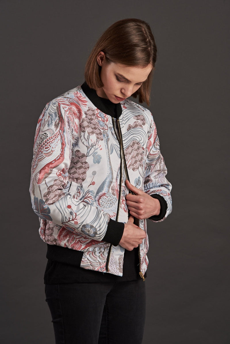 japanese stone garden quilted bomber jacket