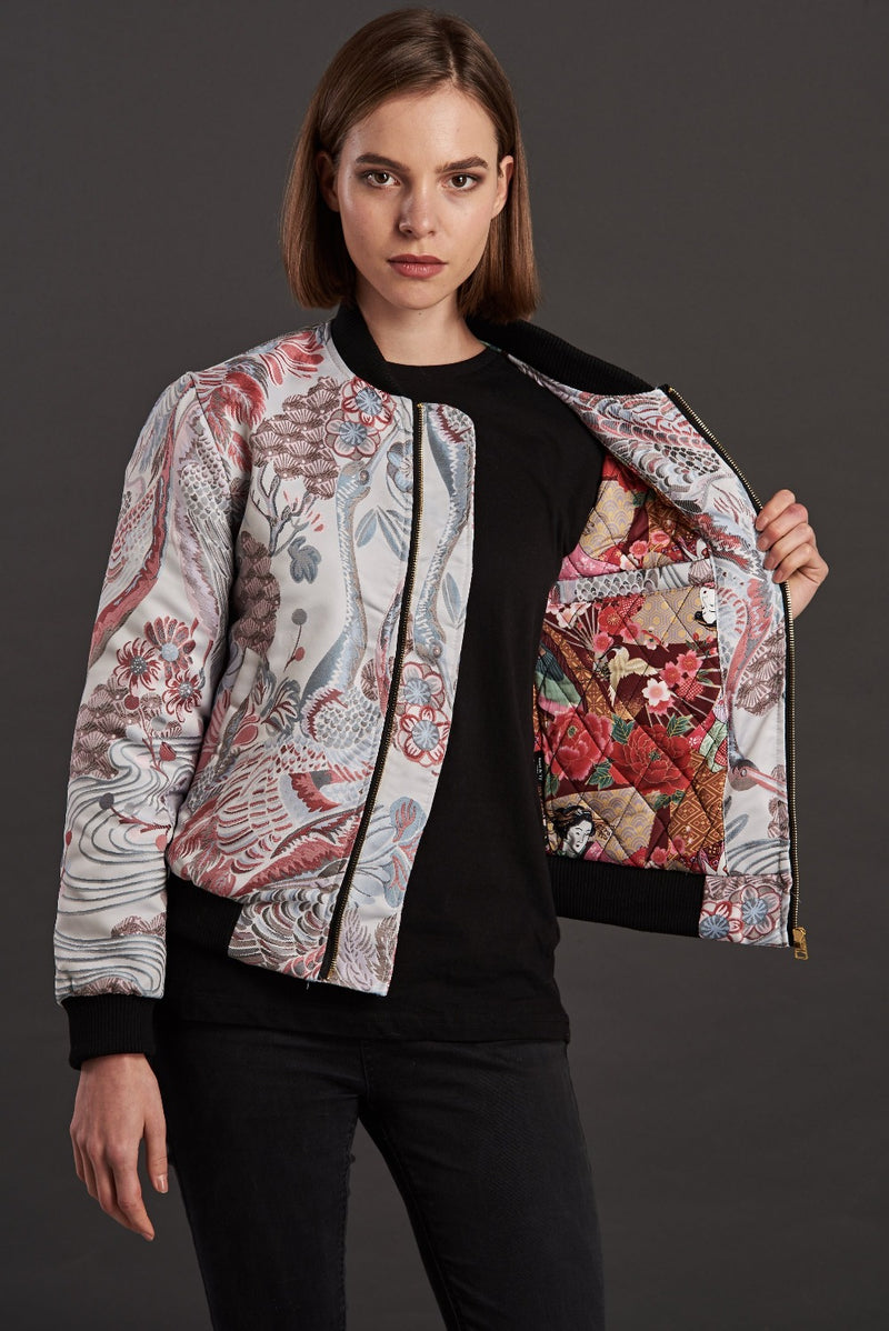womens japanese stone garden quilted bomber jacket
