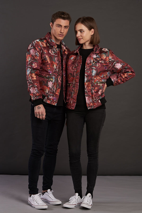 Bomber jacket for men and women in floral jacquard quilted short jacket