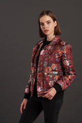 womens bomber jacket floral jacquard quilted short jacket