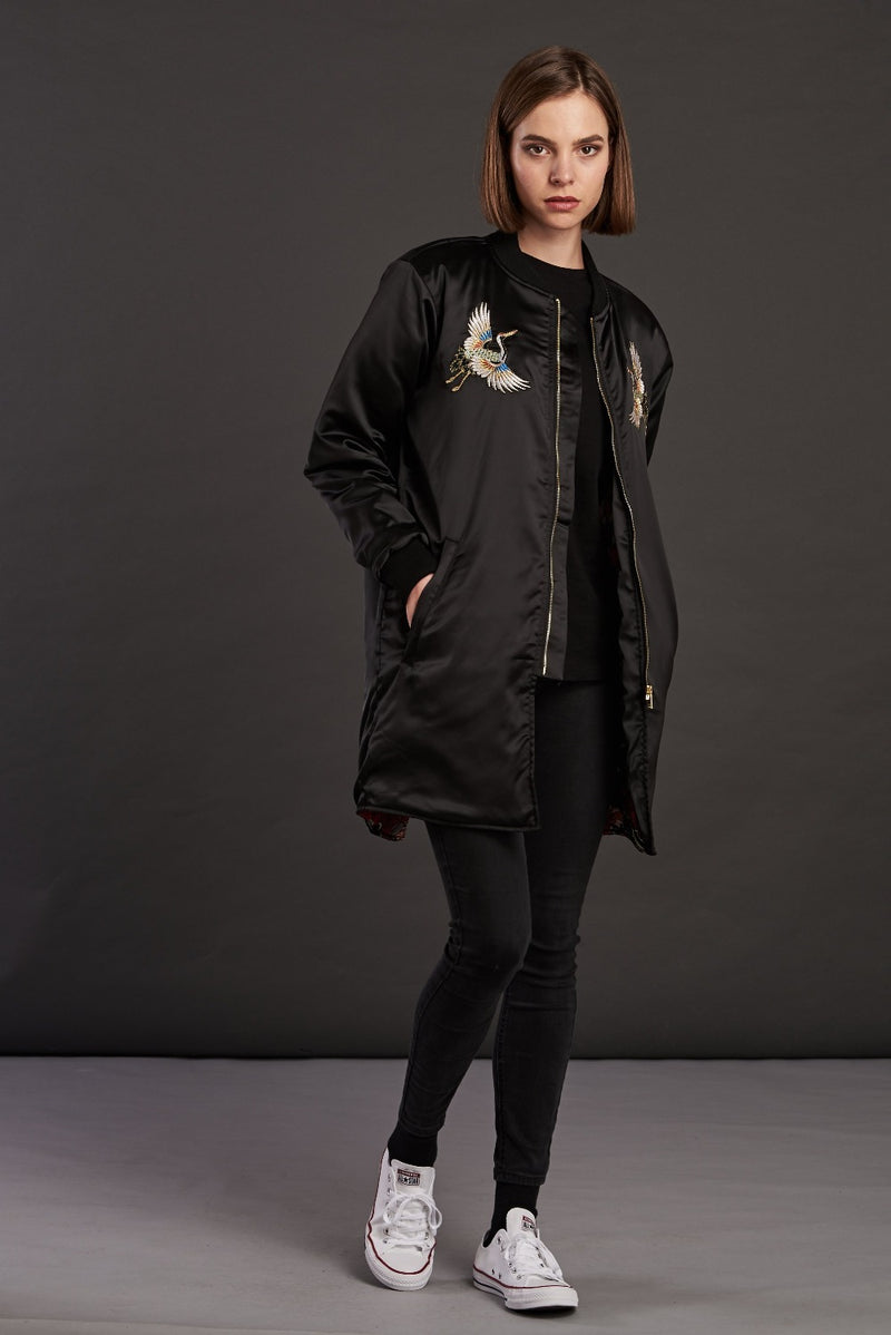 longline crane embroidered bomber jacket for men and women