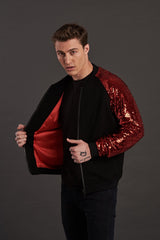 statement red sequin bomber jacket for men