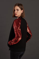 statement red sequin bomber jacket for women