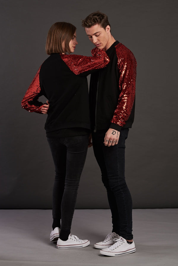 statement red sequin bomber jacket for men and women