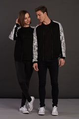 Statement Silver Sequin bomber jacket for men and women