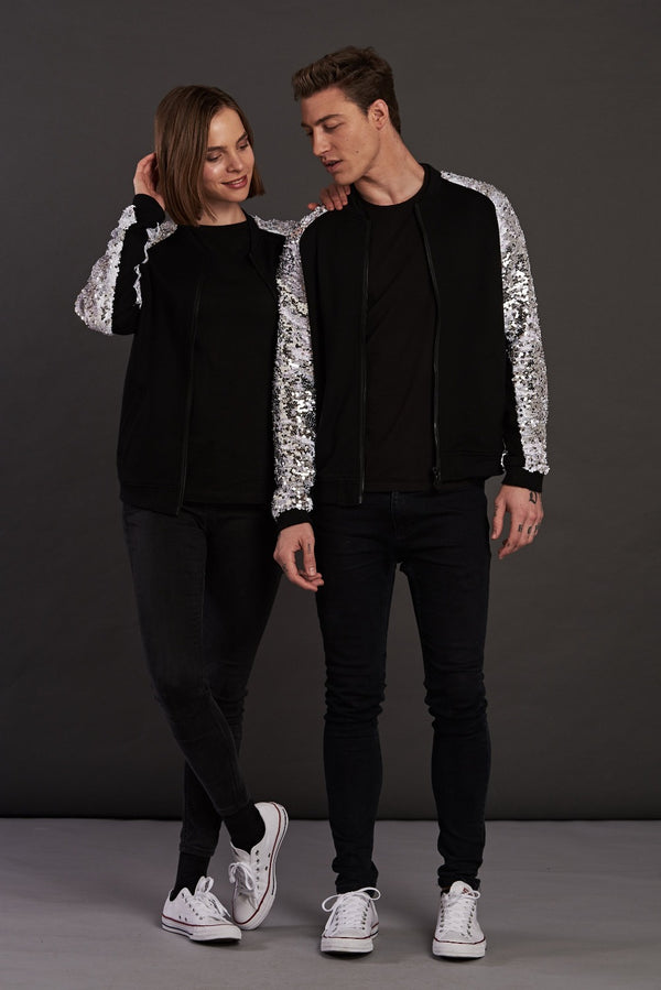 Statement Silver Sequin bomber jacket for men and women