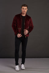 Velvet Biker Statement Bomber Jacket for men