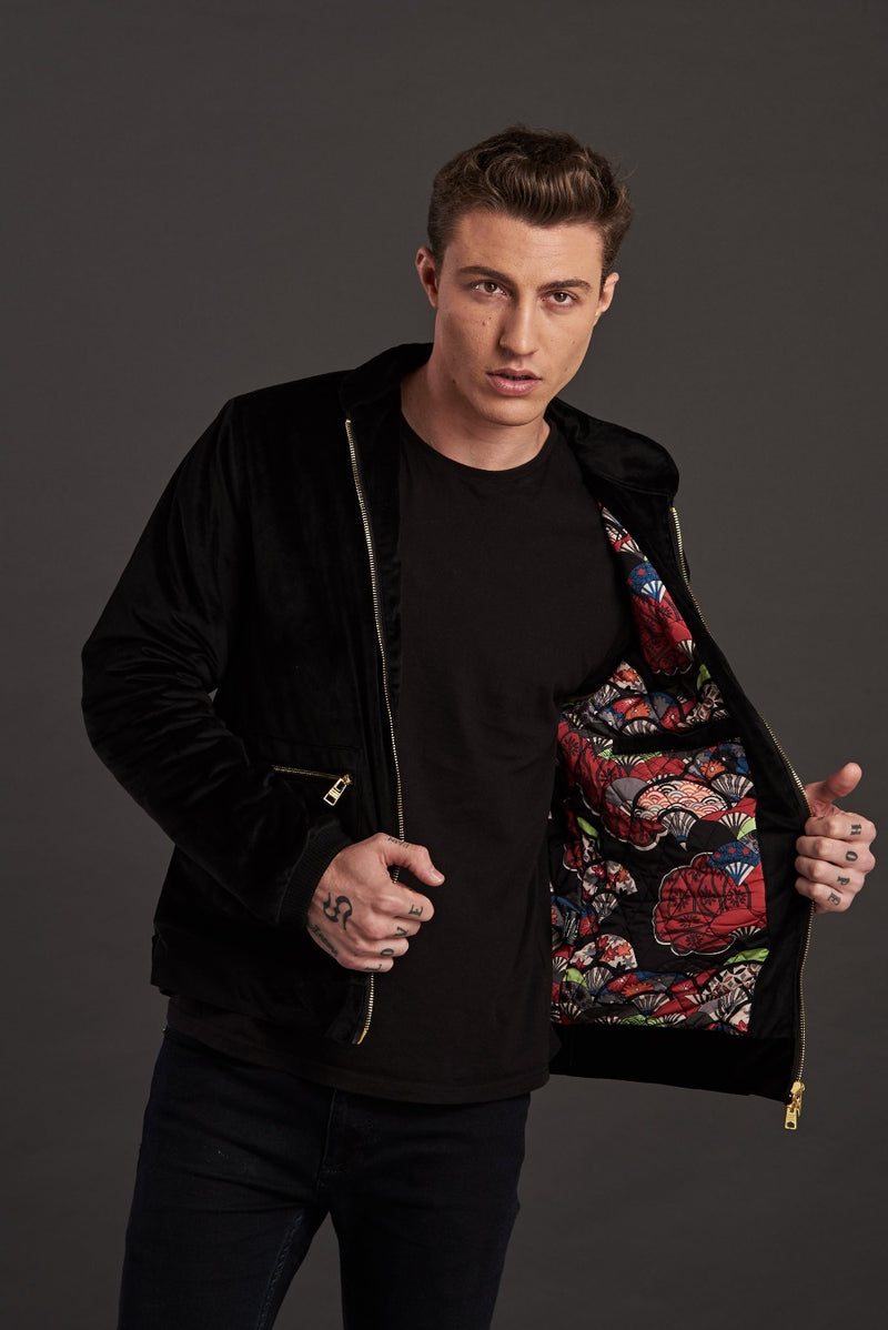 Velvet Biker Statement Bomber Jacket for men