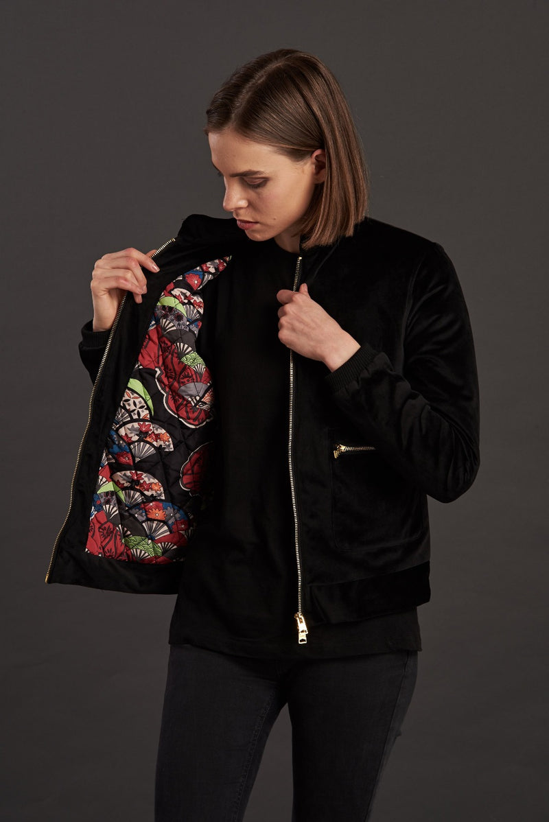 Velvet Biker Statement Bomber Jacket for women