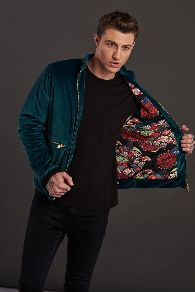 Velvet Biker Statement Bomber Jacket for men