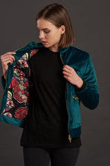 Velvet Biker Statement Bomber Jacket for women