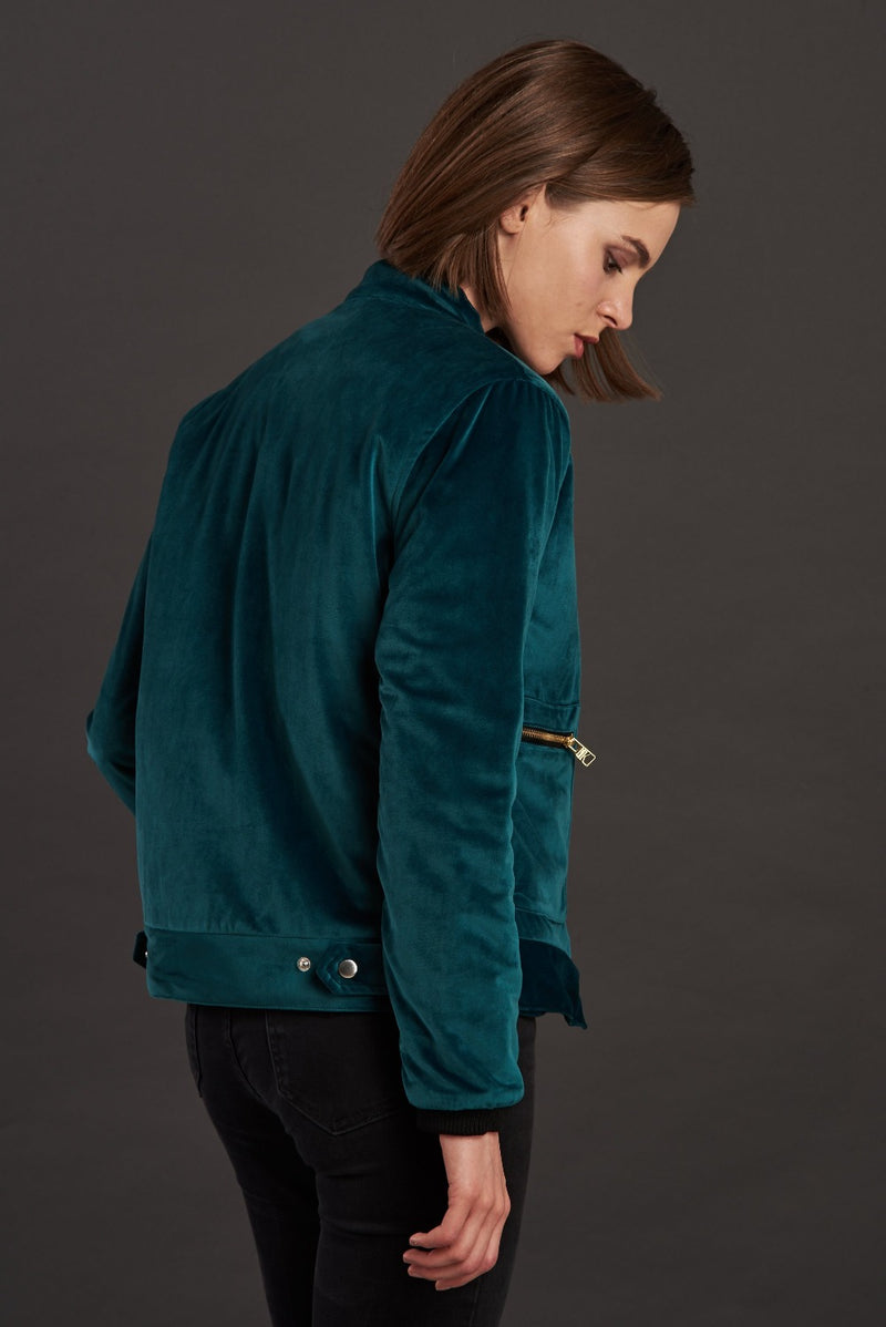 Velvet Biker Statement Bomber Jacket for women