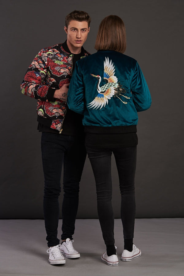 velvet reversible Statement bomber jacket for men and women