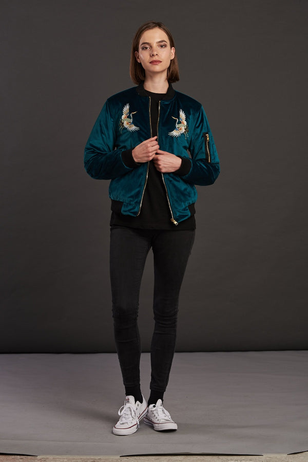velvet reversible Statement bomber jacket for women