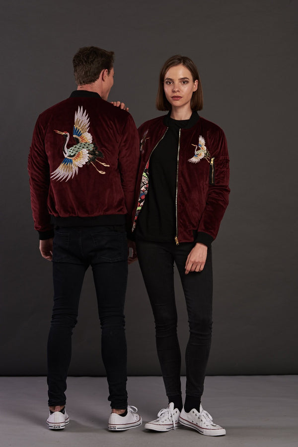 velvet reversible Statement bomber jacket for men and women