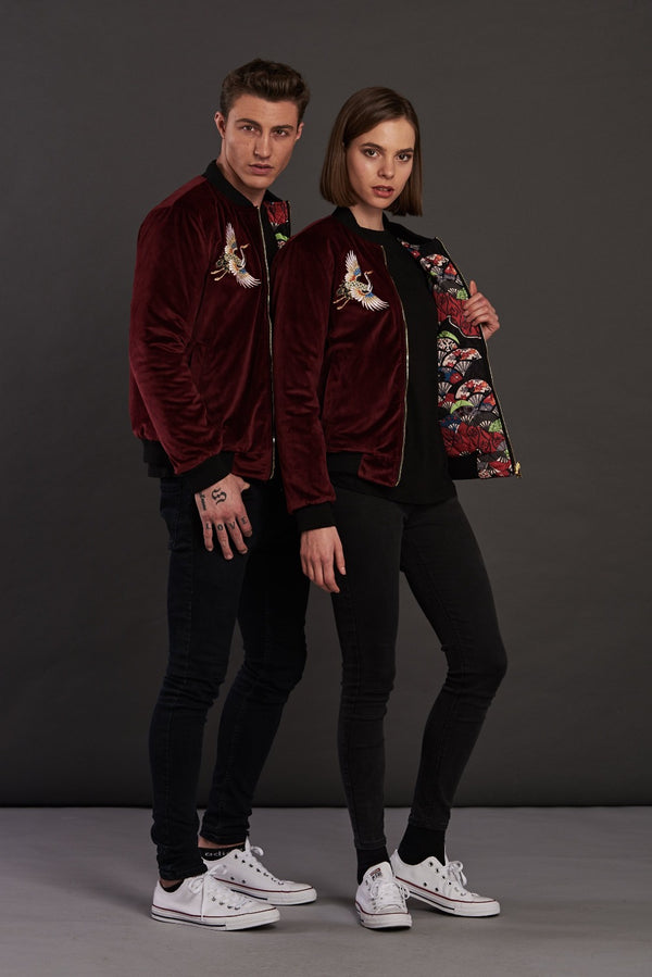 velvet reversible Statement bomber jacket for men and women
