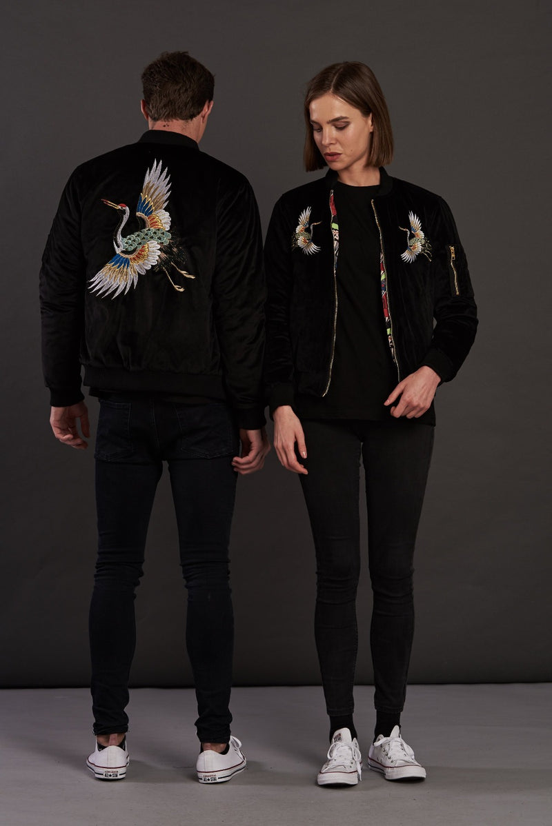 velvet reversible Statement bomber jacket for men and women