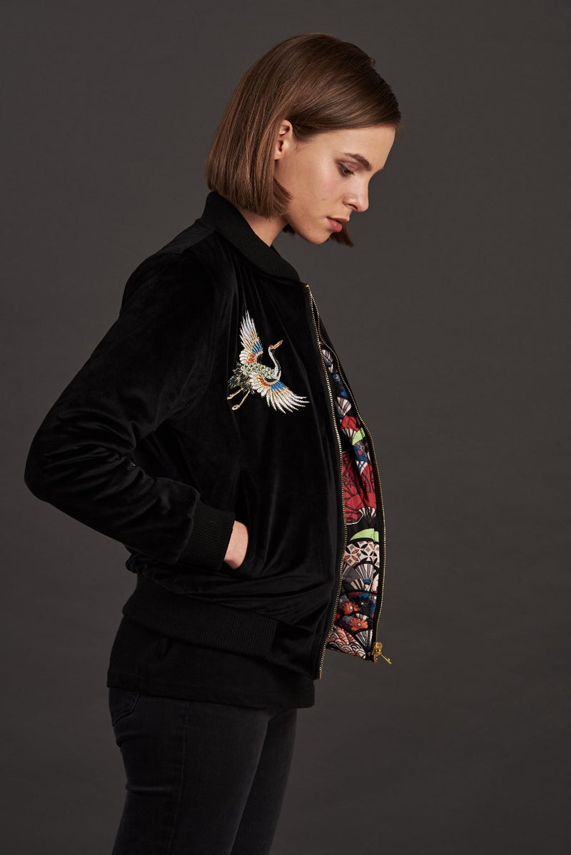 velvet reversible Statement bomber jacket for women