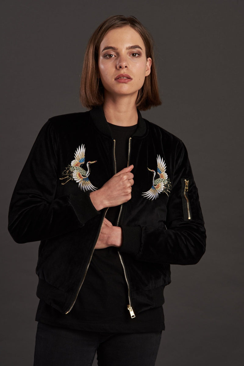velvet reversible Statement bomber jacket for women