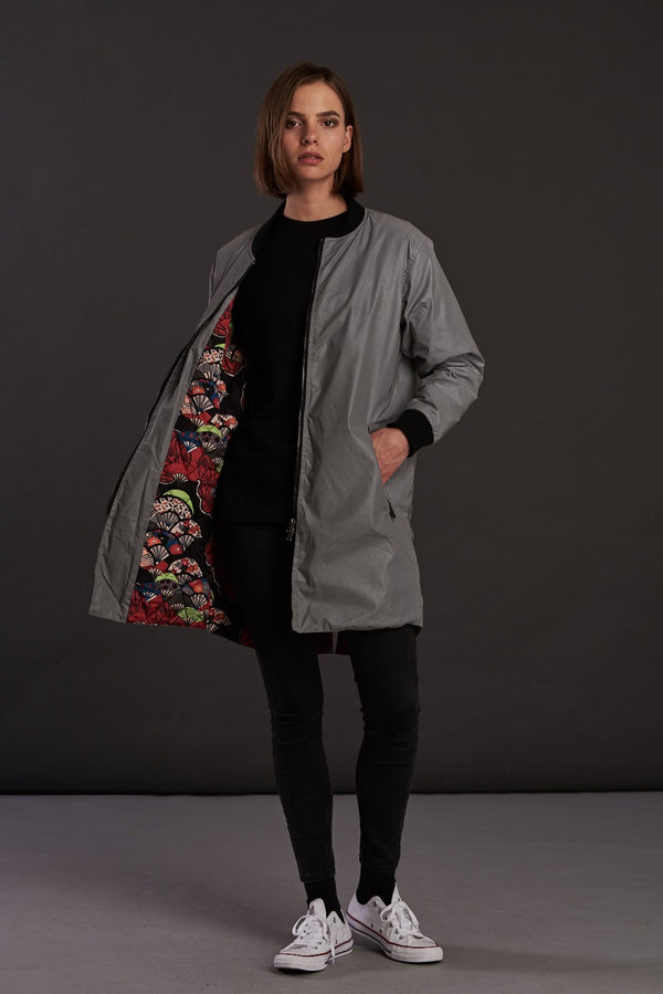 Reflective Longline bomber Jacket for women