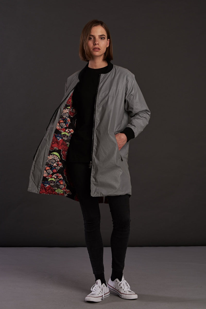 Reflective Longline bomber Jacket for women