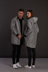 Reflective Longline bomber Jacket with hoodie for men and women