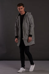 Reflective Longline bomber Jacket with hoodie for men