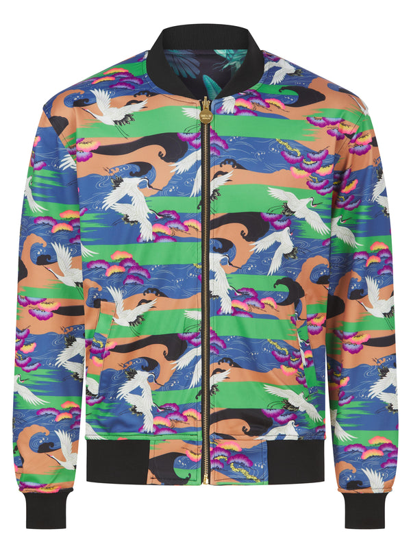 Soot and Ty Reversible Jungle Floral x Flying Cranes Bomber Jacket