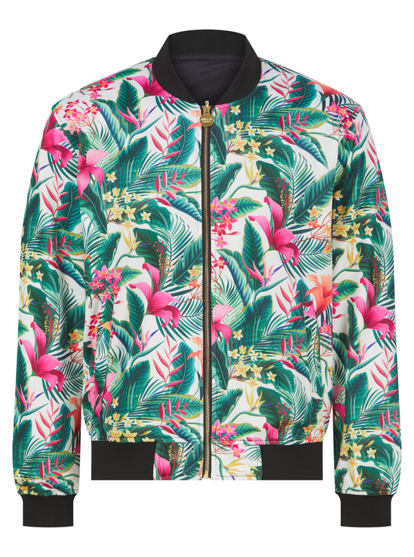 Soot and Ty Reversible White Floral x 2 Cranes Bomber Jacket