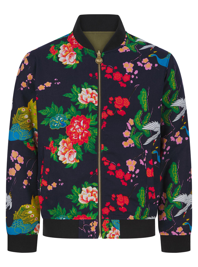 Soot and Ty Reversible Peacock Harrington Khaki Statement Bomber Jacket 2.0