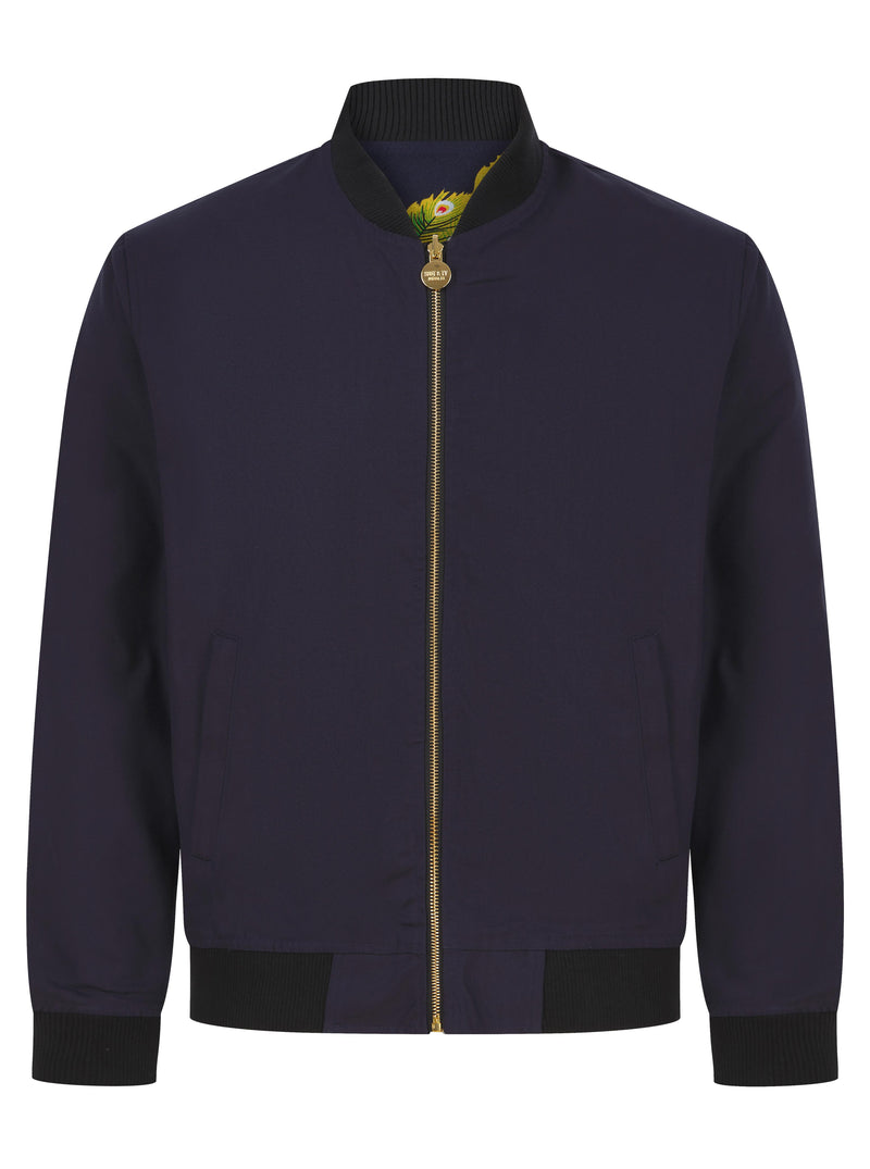 Soot and Ty Reversible Peacock Harrington Navy Statement Bomber Jacket 2.0