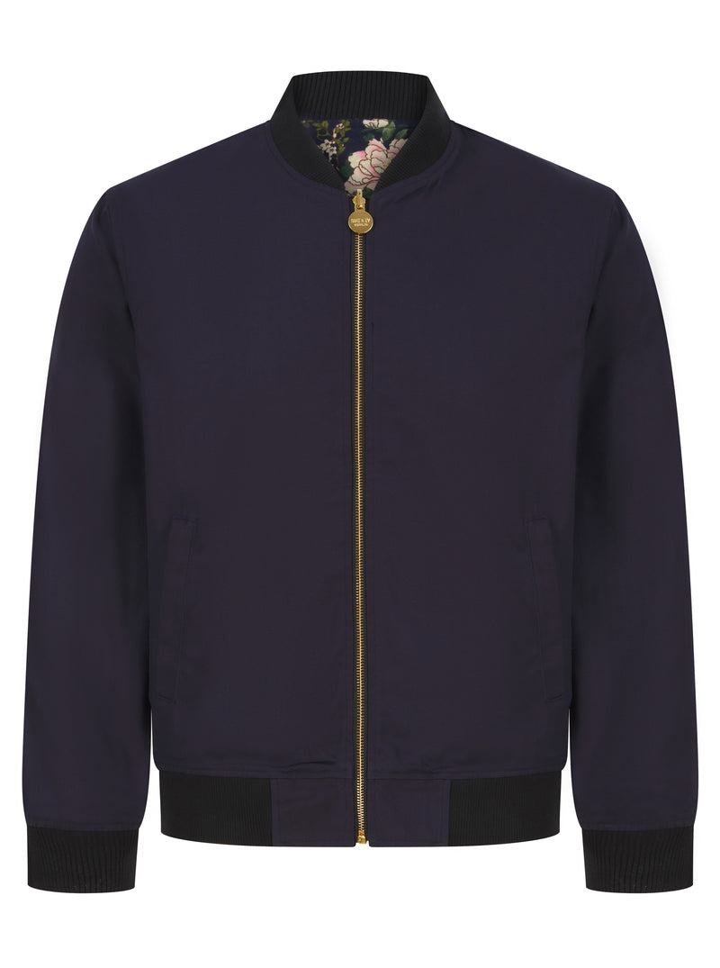 Soot and Ty Reversible Floral Navy Harrington Statement Bomber Jacket 2.0