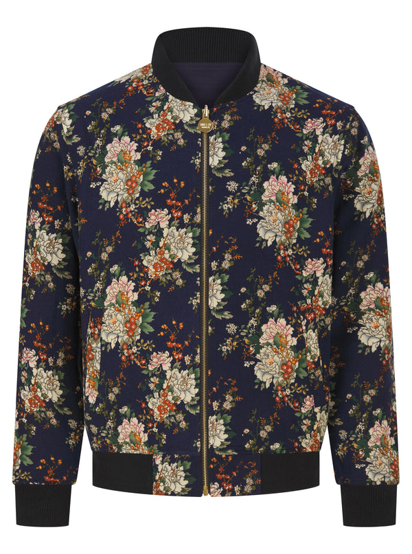 Soot and Ty Reversible Floral Navy Harrington Statement Bomber Jacket 2.0