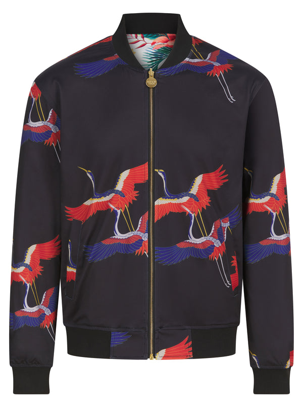 Soot and Ty Reversible White Floral x 2 Cranes Bomber Jacket