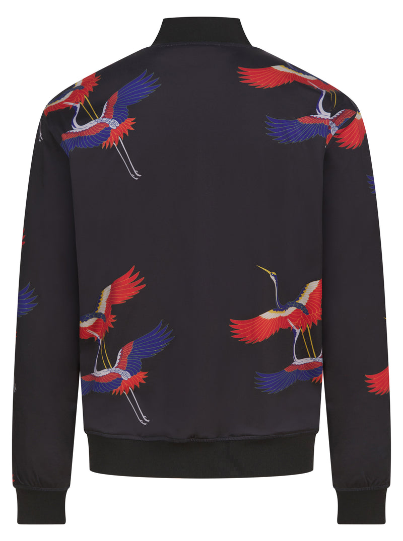 Soot and Ty Reversible White Floral x 2 Cranes Bomber Jacket