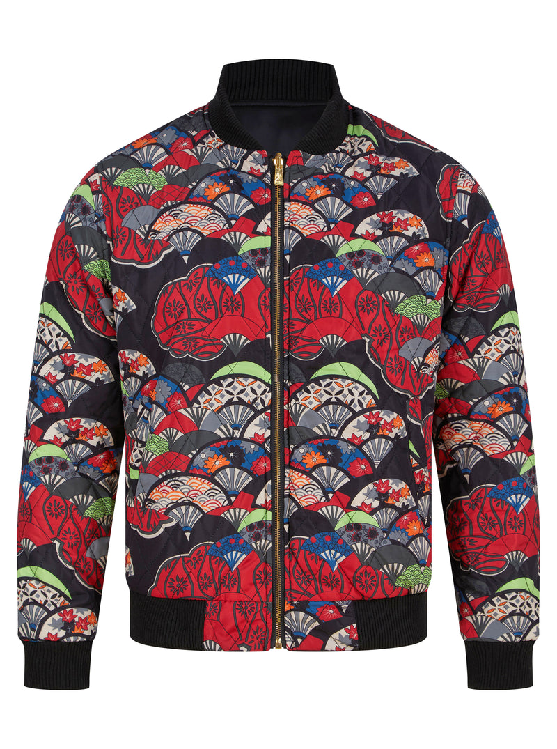 Soot and Ty Reversible Black Crane Quilted Sukajan Bomber Jacket