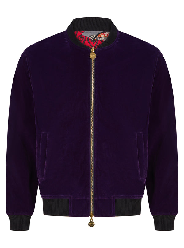 Soot and Ty Reversible Classic Velvet Purple Statement Bomber Jacket 2.0