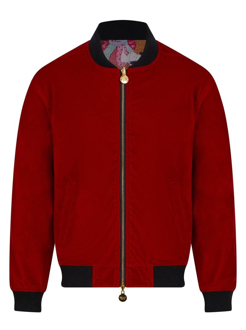 Soot and Ty Reversible Classic Velvet Red Statement Bomber Jacket 2.0