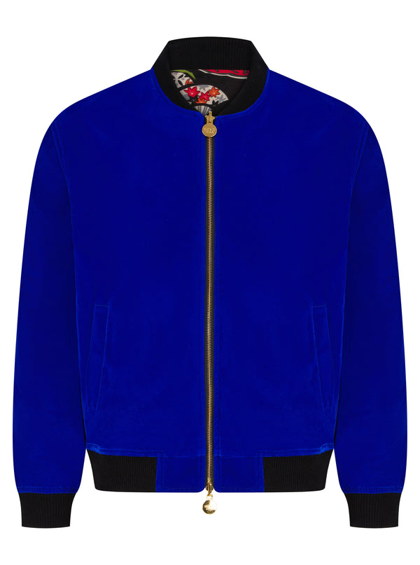 Soot and Ty Reversible Classic Velvet Blue Statement Bomber Jacket 2.0