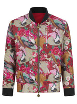 Soot and Ty Red 2 Crane Jacquard Reversible Statement Bomber Jacket